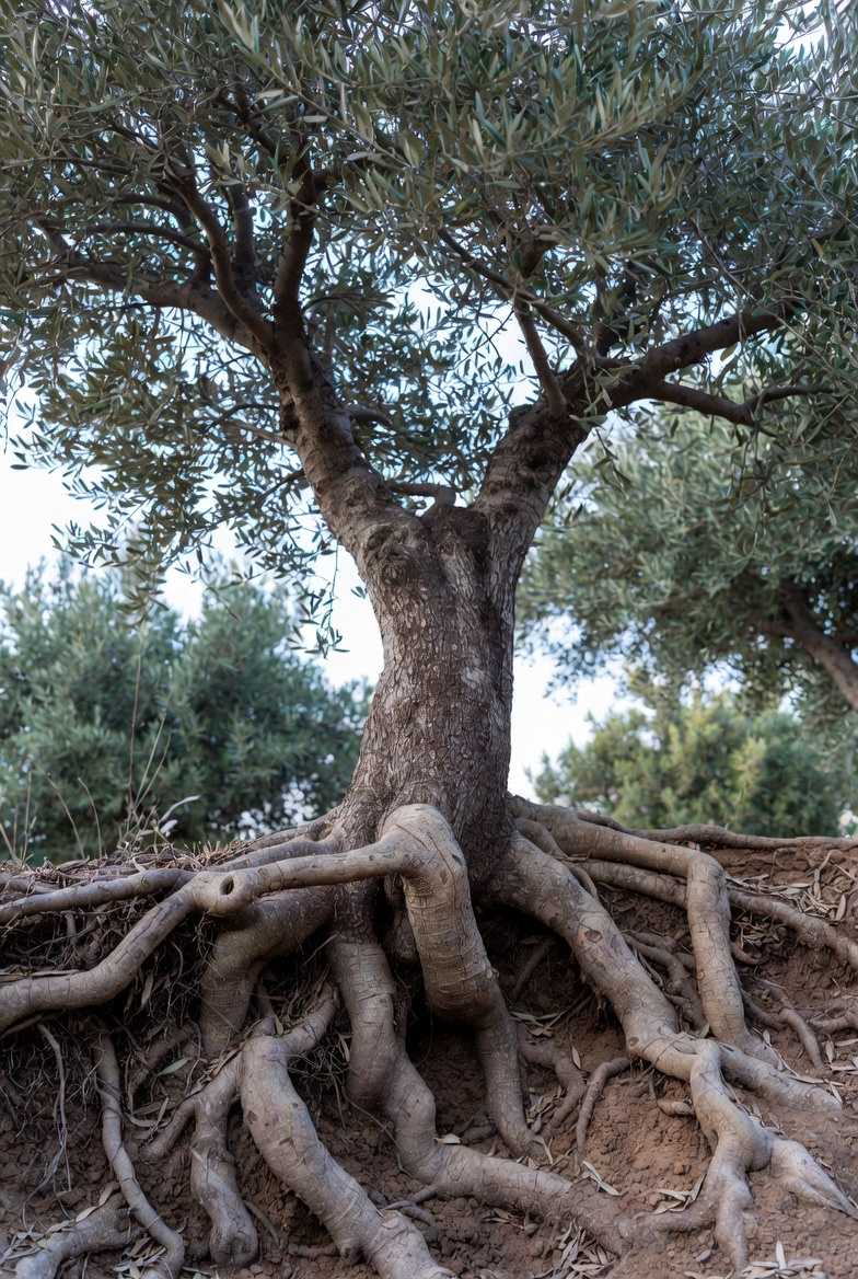 Olive tree roots illustration